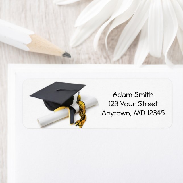 Black Gold Yellow Graduation Cap and Tassel Label (Insitu)