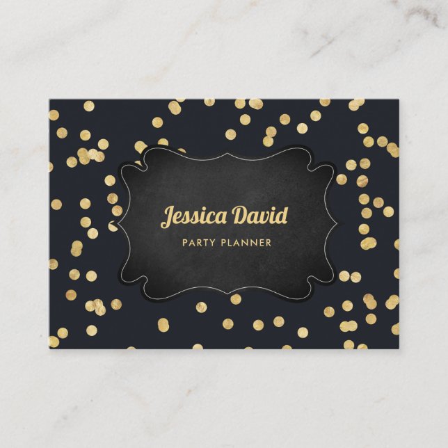 Black Gold Yellow Party Planner Business Card (Front)
