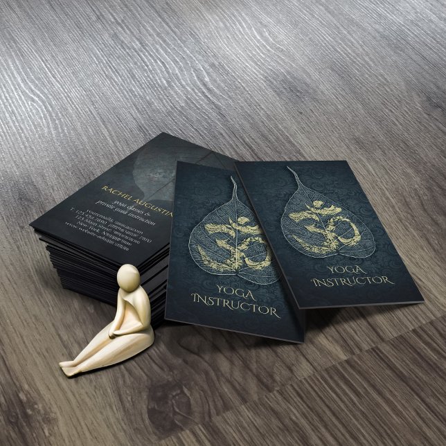 Black & Gold Yoga Instructor Bodhi Leaf OM Symbol Business Card (Creator Uploaded)
