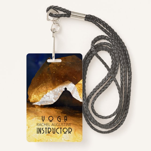 Black Gold Yoga Meditation Instructor Reiki Master Badge (Front with Lanyard)