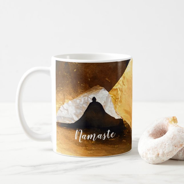 Black Gold Yoga Meditation Instructor Reiki Master Coffee Mug (With Donut)
