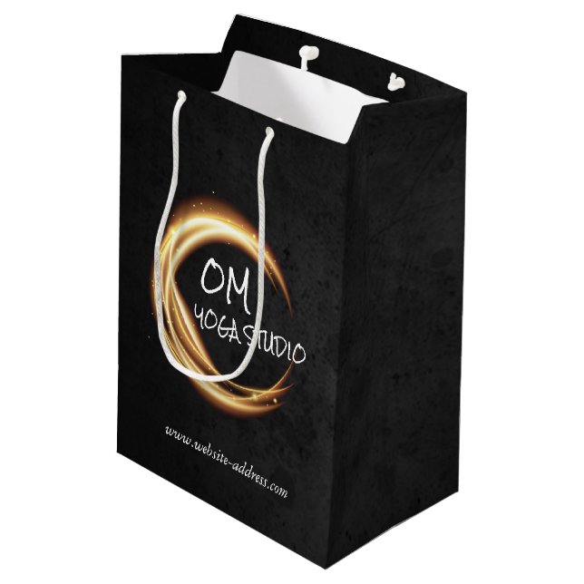 Black & Gold YOGA Studio Massage Therapy ZEN Sign Medium Gift Bag (Back Angled)