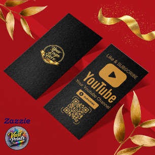 Black Gold YouTube Subscribe QR Code Business Card