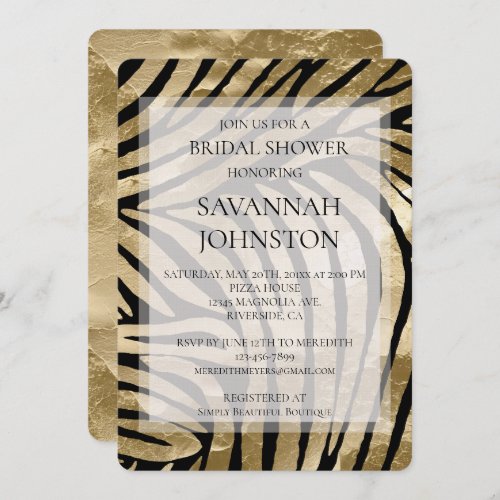 Black Gold Zebra Bridal Shower Invitation