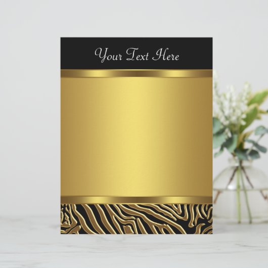 Black Gold Zebra Elegant Black Zebra Letterhead (Standing Front)
