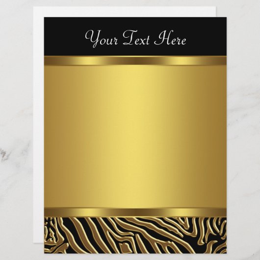Black Gold Zebra Elegant Black Zebra Letterhead (Front/Back)