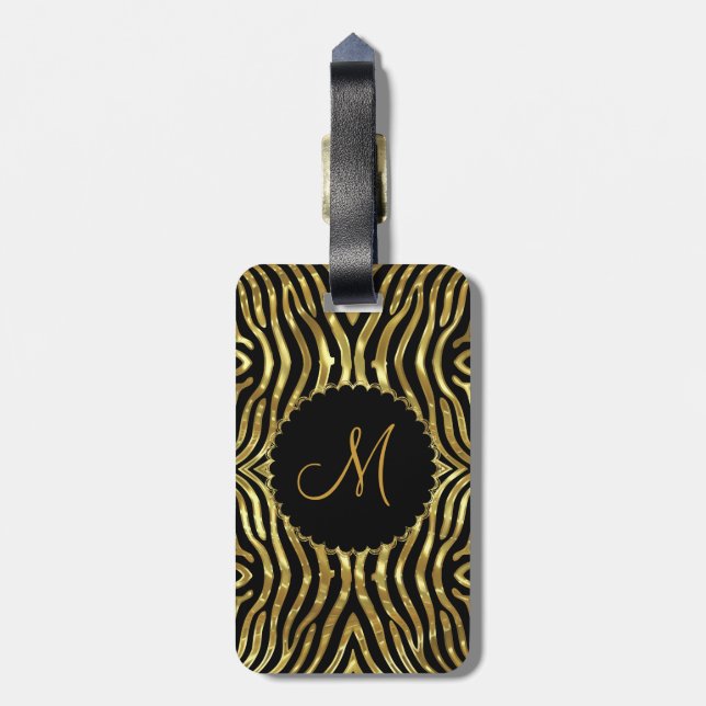 Black & Gold Zebra Pattern Customized Luggage Tag (Back Vertical)