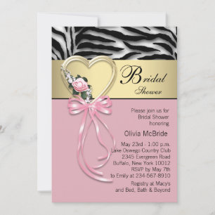 Black Gold Zebra Pink Zebra Bridal Shower Invitation