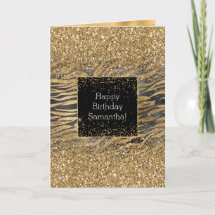 Black Gold Zebra Print Glittery Glitz Card