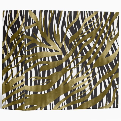 Black  Gold Zebra Print Safari Chic Glamour 3 Ring Binder