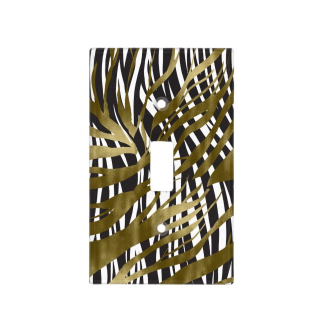 Black & Gold Zebra Print Safari Chic Glamour Light Switch Cover (Front)