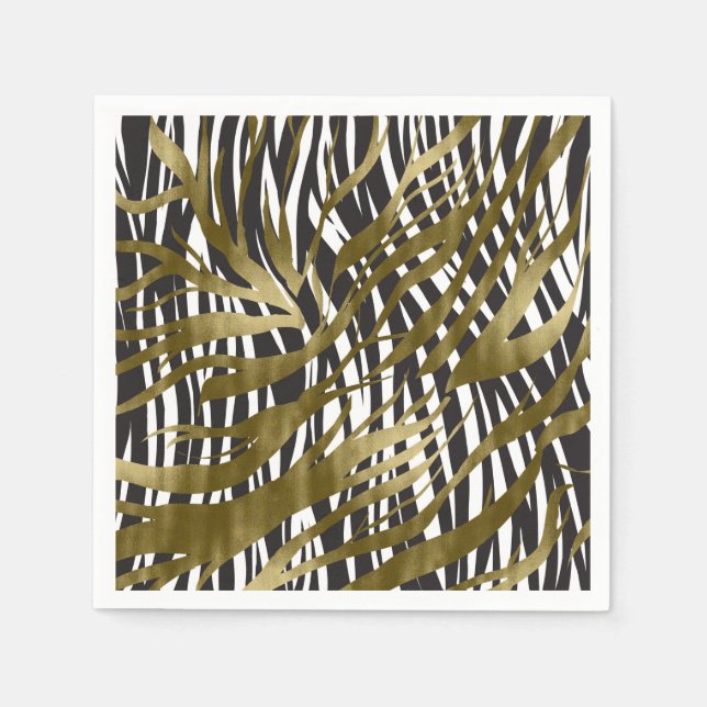 Black & Gold Zebra Print Safari Chic Glamour Napkins (Front)
