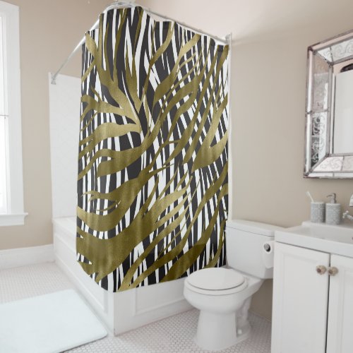 Black  Gold Zebra Print Safari Chic Glamour Shower Curtain