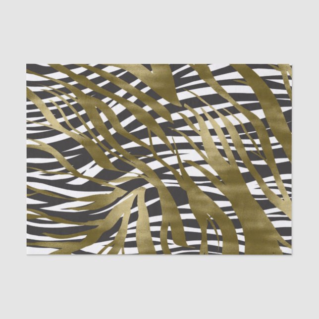 Black & Gold Zebra Print Safari Chic Glamour Tissue Paper (Front)
