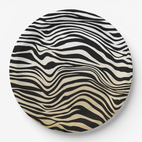 Black Gold Zebra Print Watercolor Paper Plates