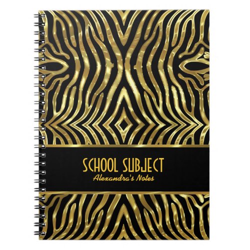 Black  Gold Zebra Stripes Pattern Notebook