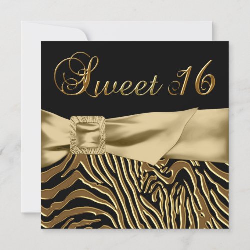 Black Gold Zebra Sweet 16 Birthday Party Custom Invites