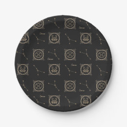Black & Gold Zodiac Cancer Astrology Star Sign Paper Plates