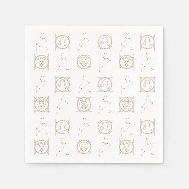 Black & Gold Zodiac Leo Astrology Star Sign Square Napkins (Front)