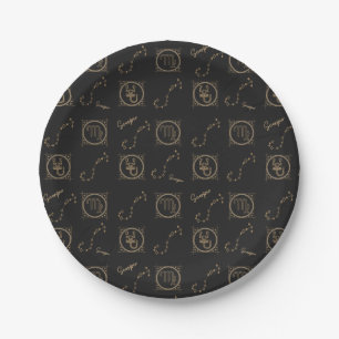 Black & Gold Zodiac Scorpio Astrology Star Sign Paper Plates