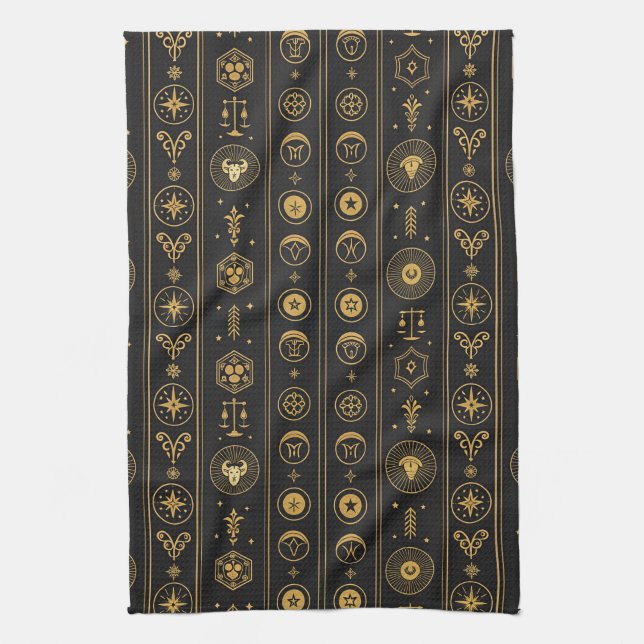 Black Gold Zodiac Sign (1) Kitchen Towel (Vertical)