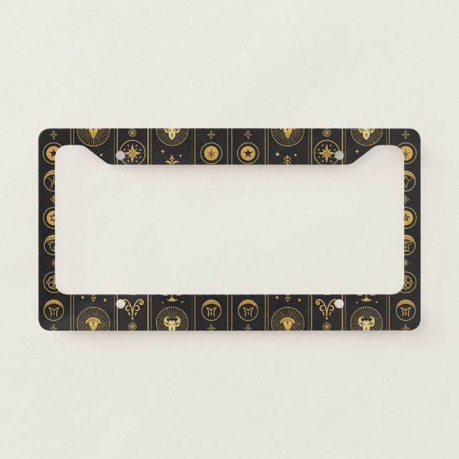 Black Gold Zodiac Sign (1) License Plate Frame (Front)