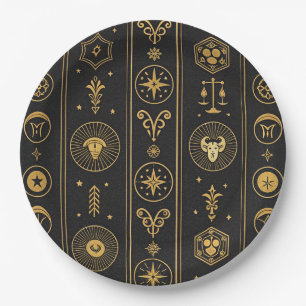 Black Gold Zodiac Sign (1) Paper Plates