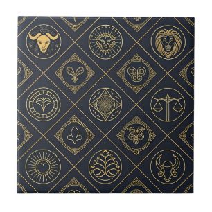 Black Gold Zodiac Sign (2) Ceramic Tile