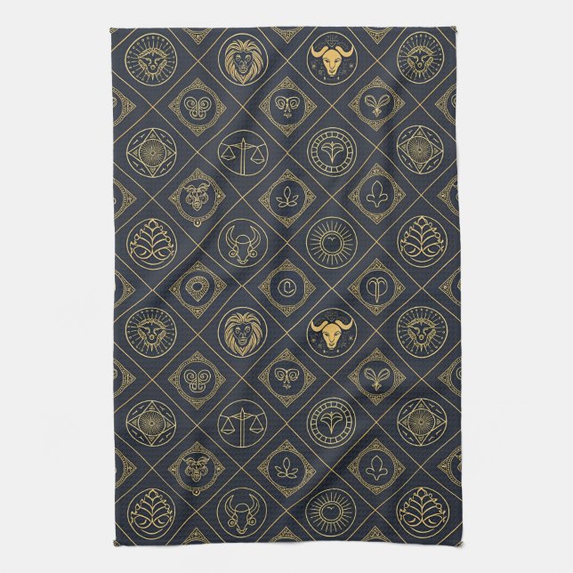 Black Gold Zodiac Sign (2) Kitchen Towel (Vertical)