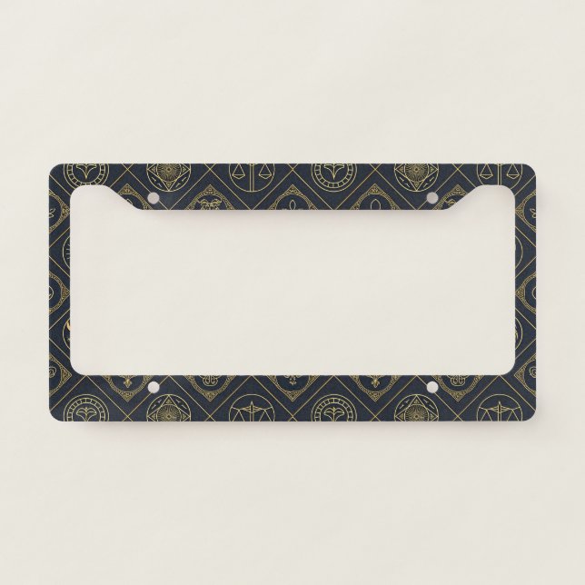 Black Gold Zodiac Sign (2) License Plate Frame (Front)