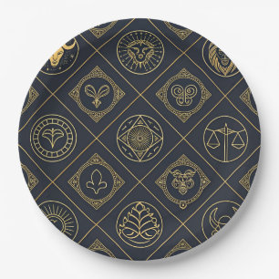 Black Gold Zodiac Sign (2) Paper Plates