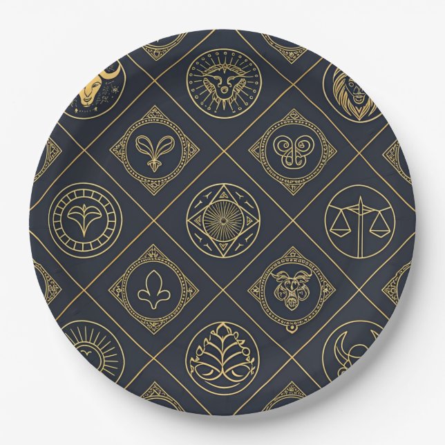 Black Gold Zodiac Sign (2) Paper Plates (Front)