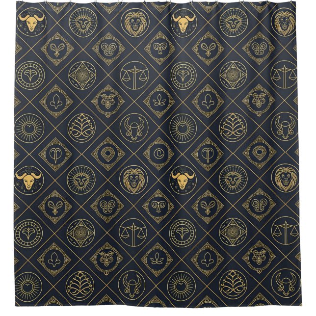 Black Gold Zodiac Sign (2) Shower Curtain (Front)