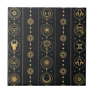 Black Gold Zodiac Sign (4) Ceramic Tile