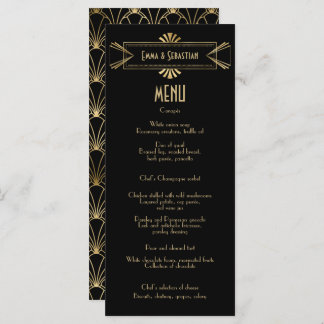 Black & goldart deco fam pattern Wedding  Menu