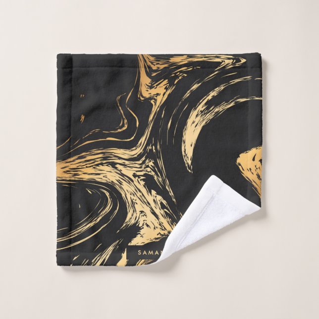 Black & Golden Abstract Bath Towel Set (Wash Cloth)