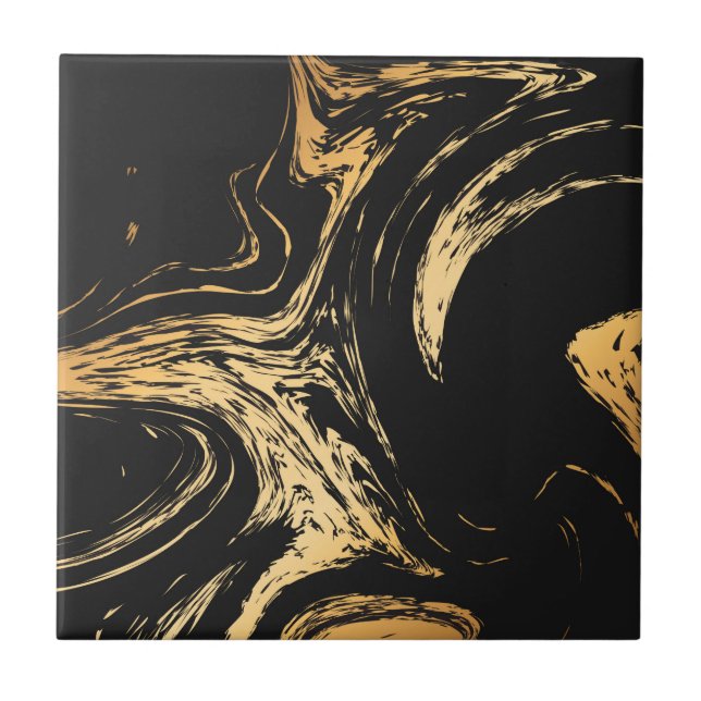 Black & Golden Abstract Ceramic Tile (Front)