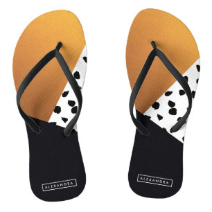 Black & Golden Abstract Flip Flops