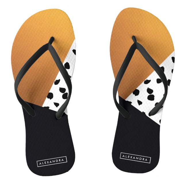 Black & Golden Abstract Flip Flops (Footbed)