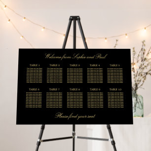 Black Golden Beige 10 Table Seating Chart Foam Board