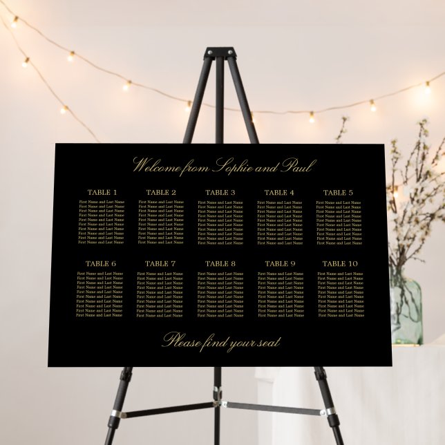 Black Golden Beige 10 Table Seating Chart Foam Board (In Situ (Stand))