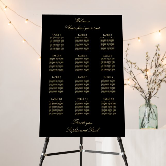 Black Golden Beige 12 Table Seating Chart Foam Board (In Situ (Stand))