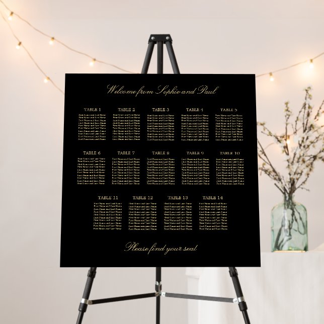 Black Golden Beige 14 Table Seating Chart Foam Board (In Situ (Stand))