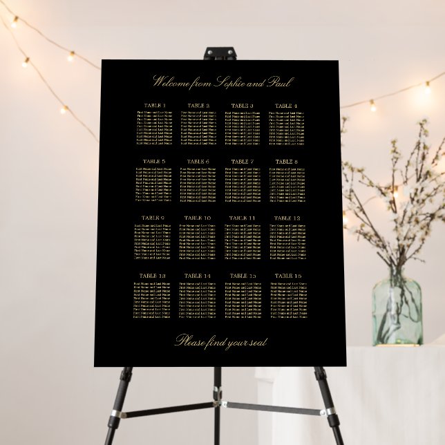 Black Golden Beige 16 Table Seating Chart Foam Board (In Situ (Stand))