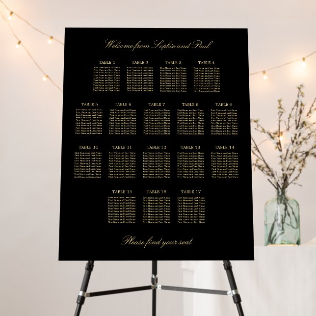 Black Golden Beige 17 Table Seating Chart Foam Board (In Situ (Stand))