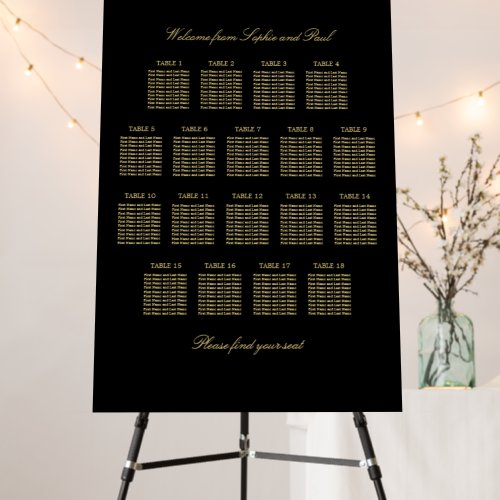 Black Golden Beige 18 Table Seating Chart Foam Board