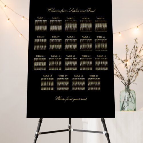Black Golden Beige 19 Table Seating Chart Foam Board