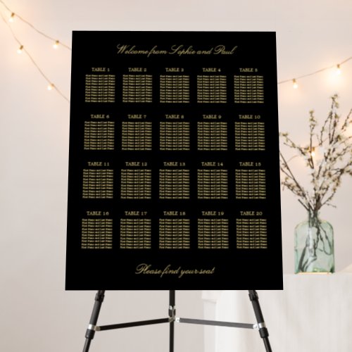 Black Golden Beige 20 Table Seating Chart Foam Board