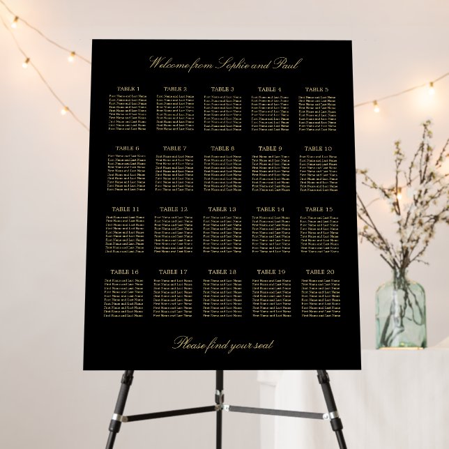 Black Golden Beige 20 Table Seating Chart Foam Board (In Situ (Stand))