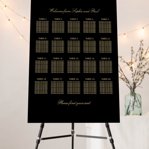 Black Golden Beige 20 Table Seating Chart Foam Board